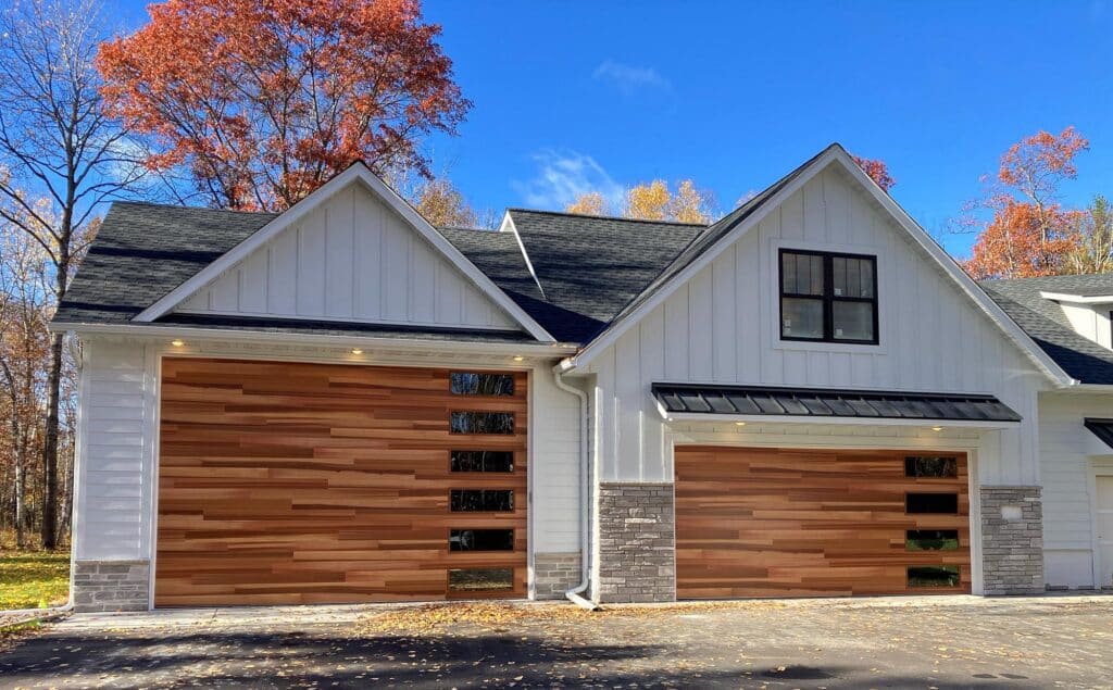 clopay 9208 cedar plank with long plain windows in each section